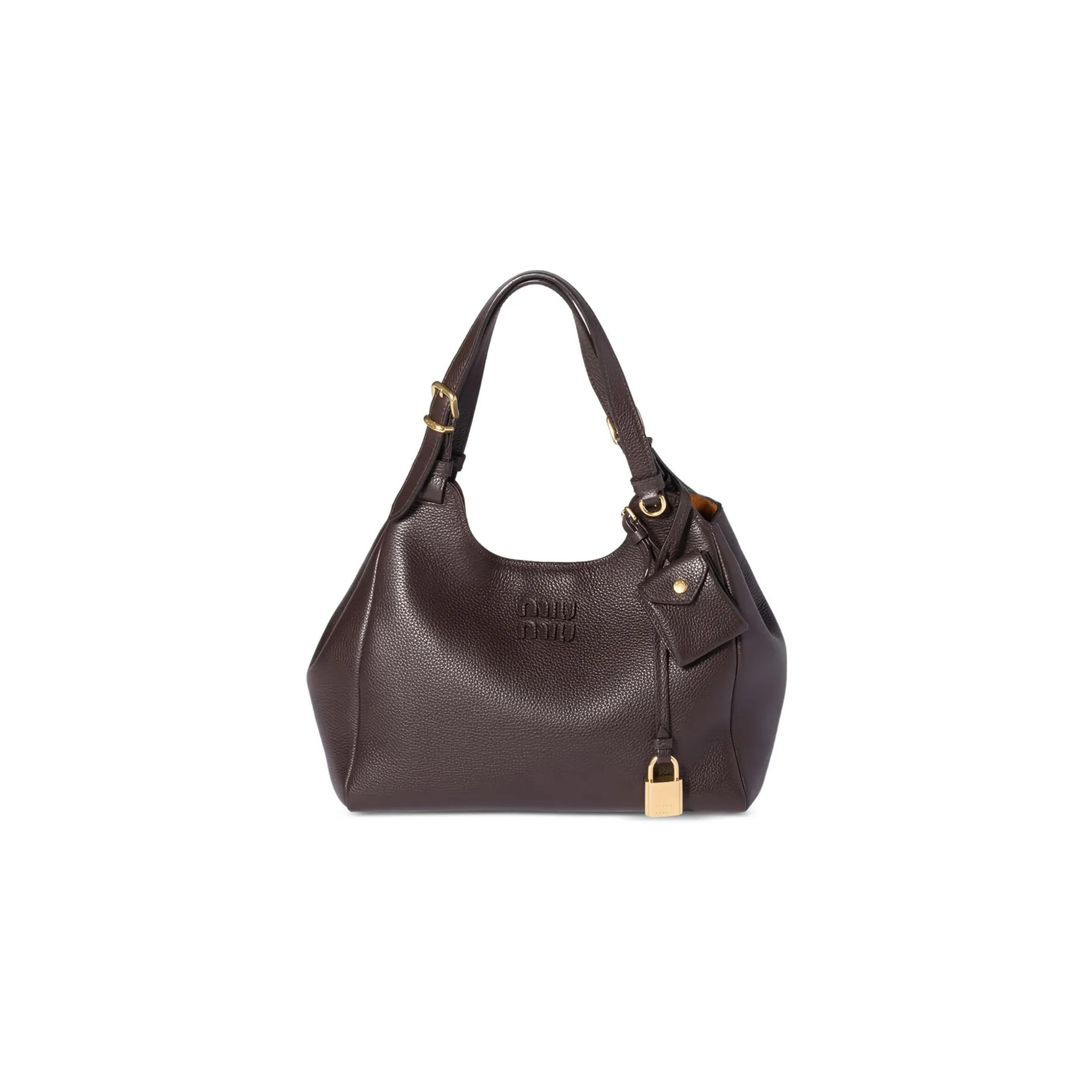 MIU MIU LOGO EMBOSSED LEATHER SHOULDER BAG 5BA304 (25.5*20*13cm)